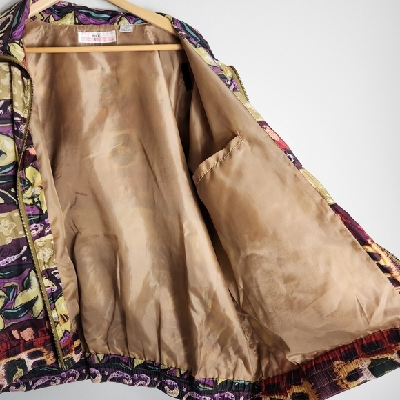 Silk Ncounter Womens Vintage 90s 100% Silk Floral Abstract Bomber Jacket-Size M - Picture 7 of 7